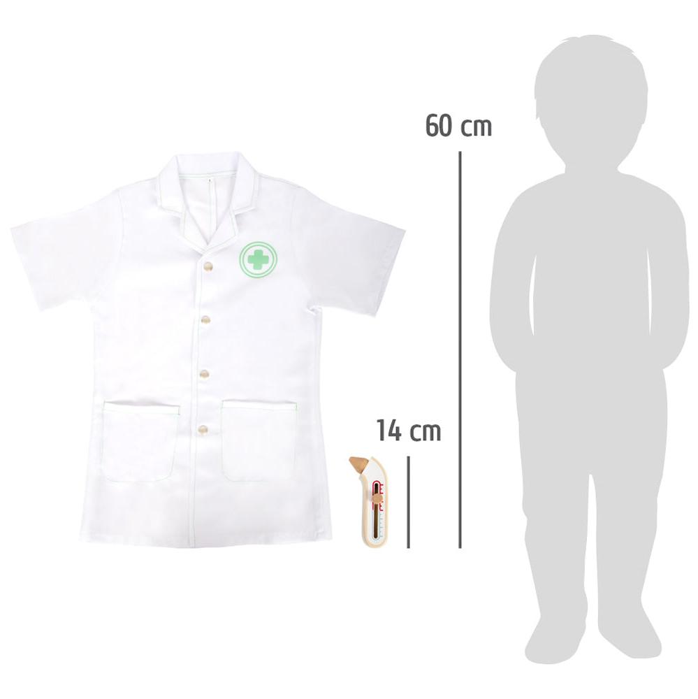 Der Kittel ist 60cm lang und das Thermometer 14cm lang.