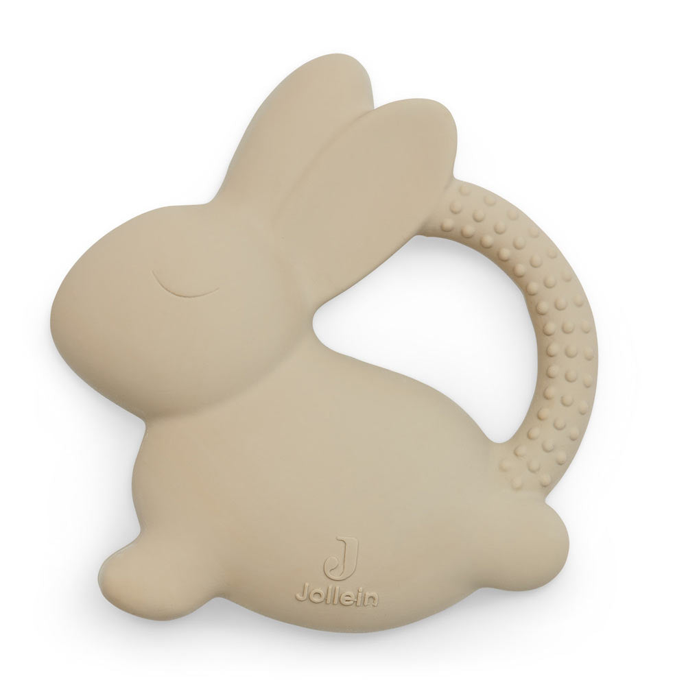 Den Greifling in Form eines Hasen mit Ring zum perfekten Greifen gibt es für Babys in der Farbe Sand