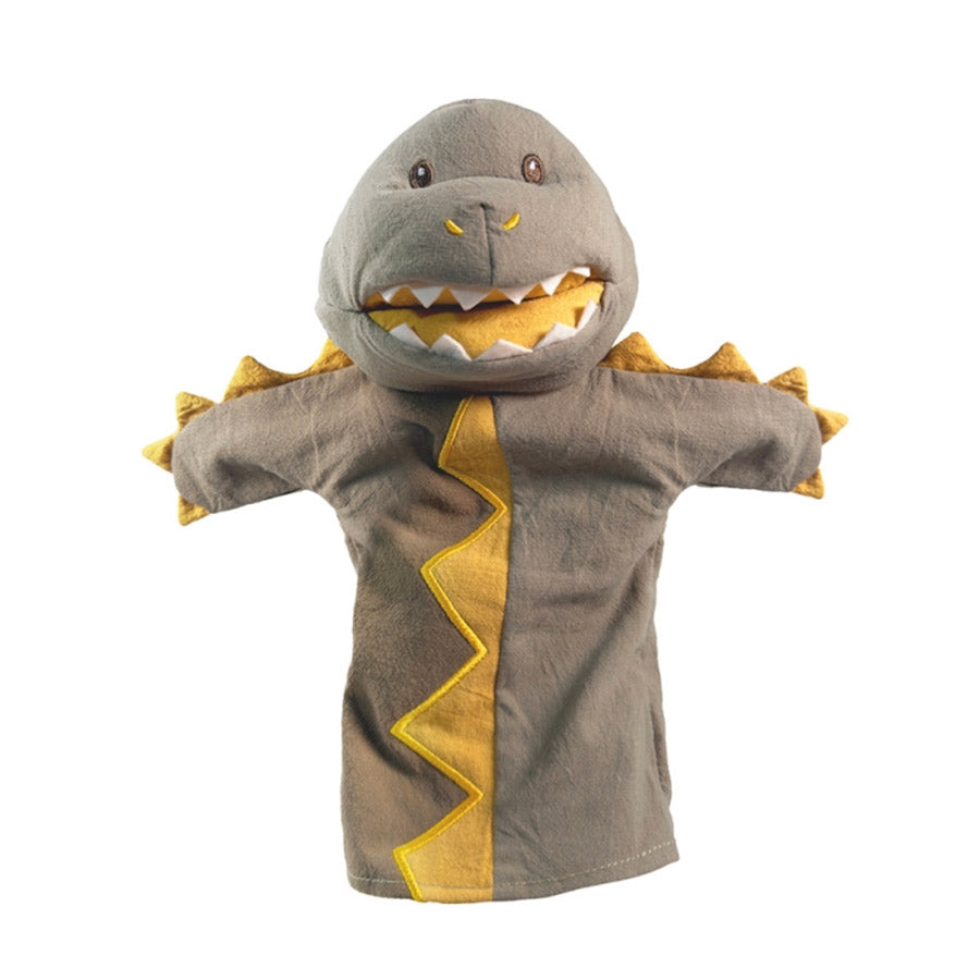 Handpuppe Drache von der Marke Egmont Toys in den Farben olivgrün und senfgelb
