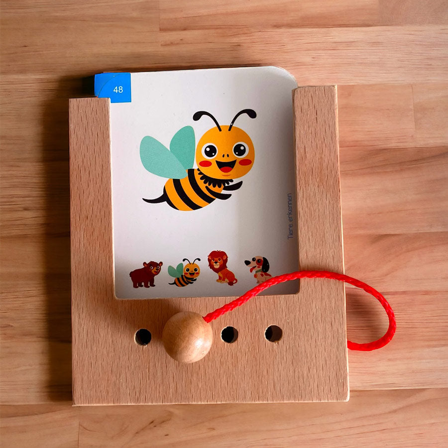 Lochkasten aus Holz von Kölner Lernspiele mit dem Spiel Tiere zuordnen