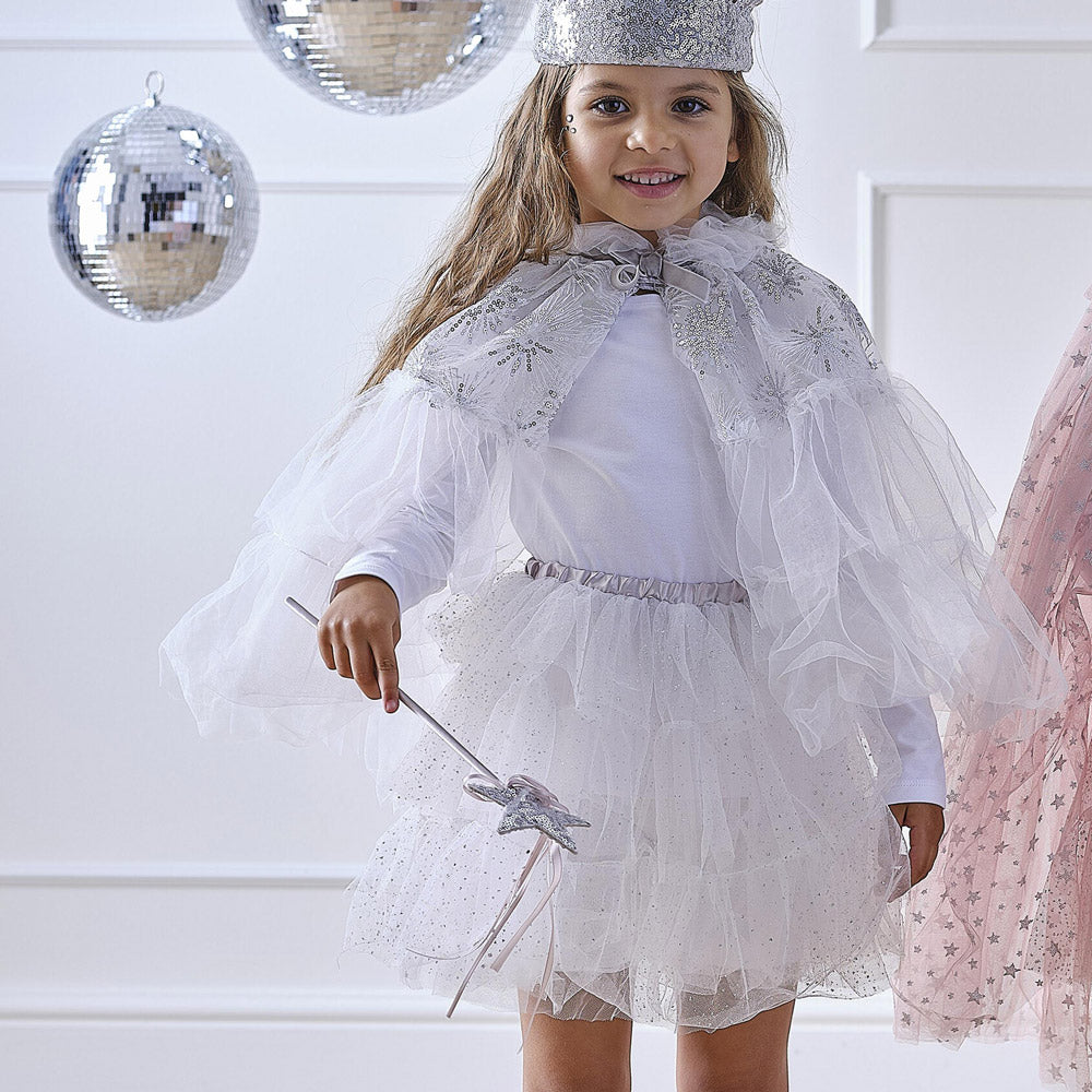 Kostüm für Kinder - weißes Eisprinzessin-Kostüm in weiß und silber
