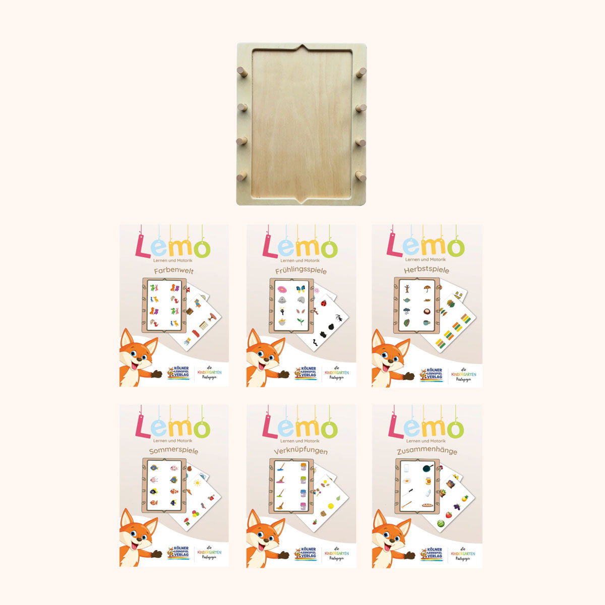 Lemo-Starterset mit 6 Kartensets wie "Farbenwelt", "Sommerspiele", "Zusammenhänge" und mehr.