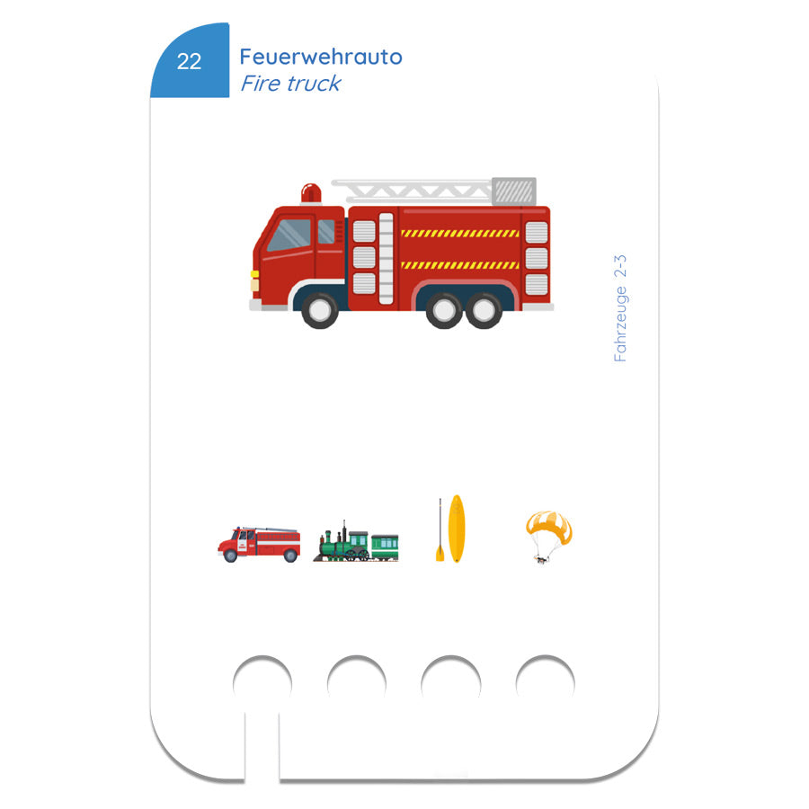 Bei den Lochkarten muss das Feuerwehrauto richtig zugeordnet werden