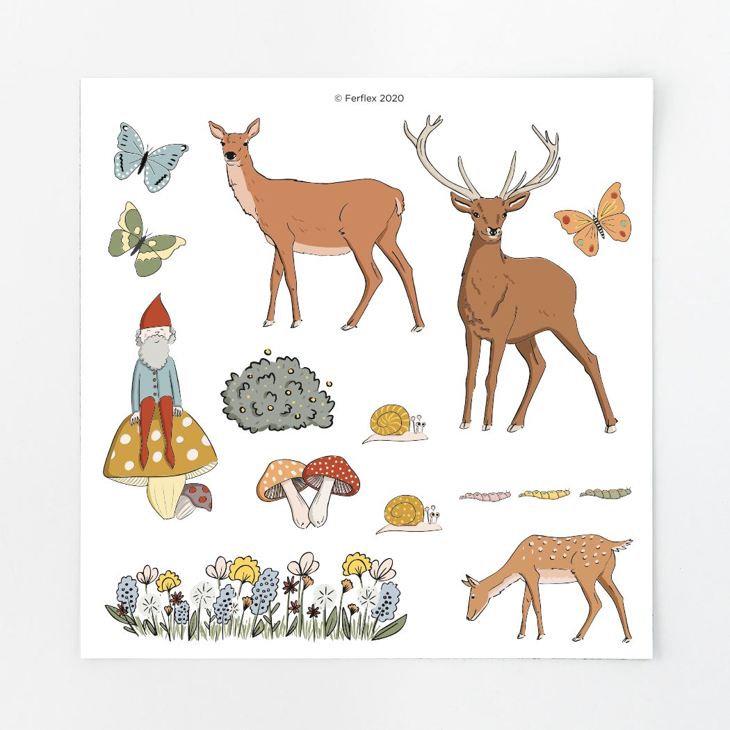 Wald Ferflex Magnete mit Motiven wie Wiese, Hirsch und Schnecken