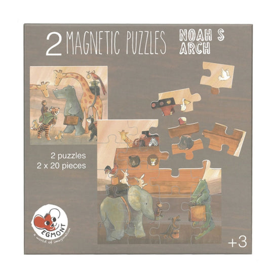 Das magnetische Puzzle beinhaltet 2 Puzzle je 20 Teile und kommt in neutralen Farben.