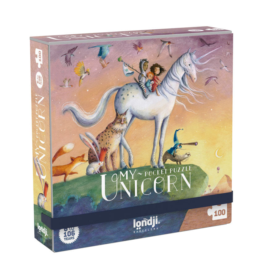 Das Pocket Puzzle von Londji für Kinder enthält 100 Teile und zeigt ein fantasievolles Motiv.