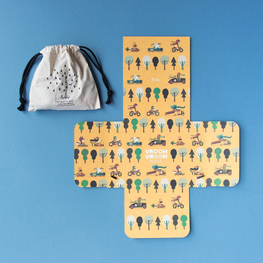 Das Puzzle kommt in einer hübschen Verpackung und einem Stoffbeutel zur Aufbewahrung der Teile.