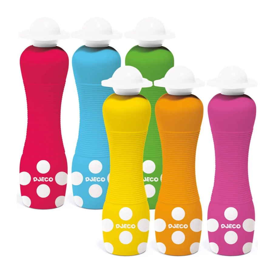 Die Stifte von der Marke Djeco gibt es in 6 verschiedenen Farben: rot, blau, grün, gelb, orange und pink.