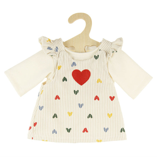 Kleidungsset bestehend aus Kord-Langarmshirt, Puppenkleid und Kleiderbügel