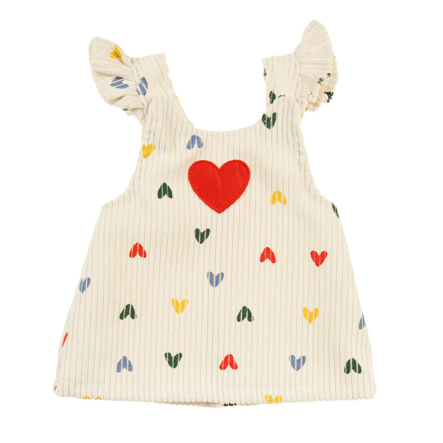 Puppenkleid in Offshite mit bunten Herzen aus Kordstoff