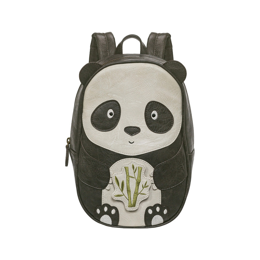 Pandabär Rucksack von Little Who für den Kindergarten oder die Krippe in schwarz-weiß und wechselbaren Patch