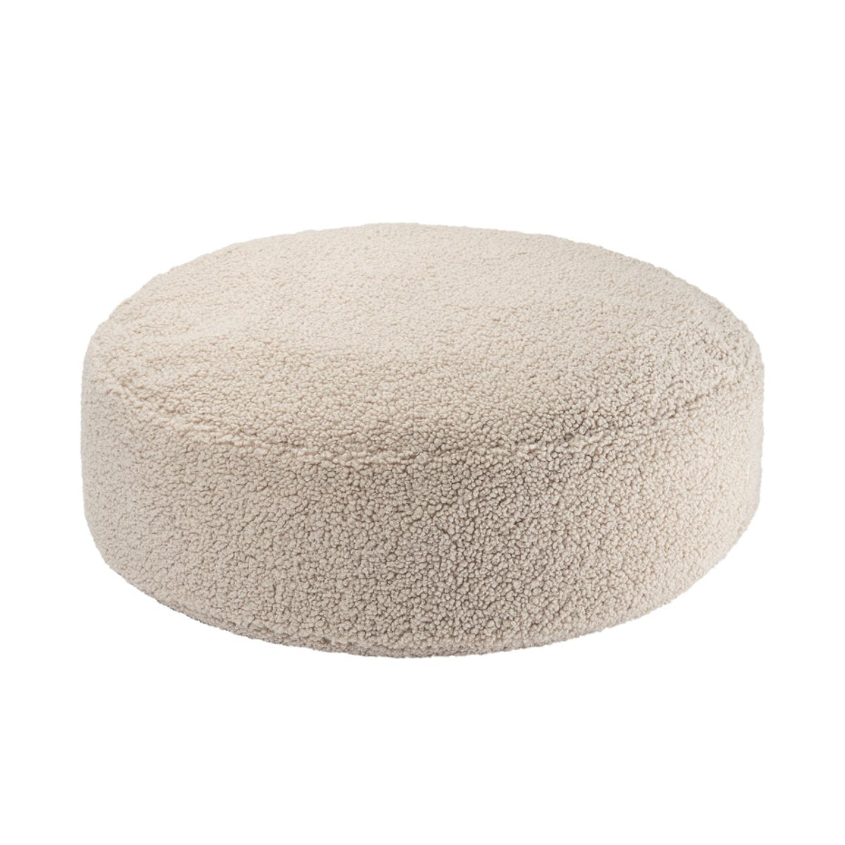 Runder Sitzsack in Teddyoptik in der Farbe beige.