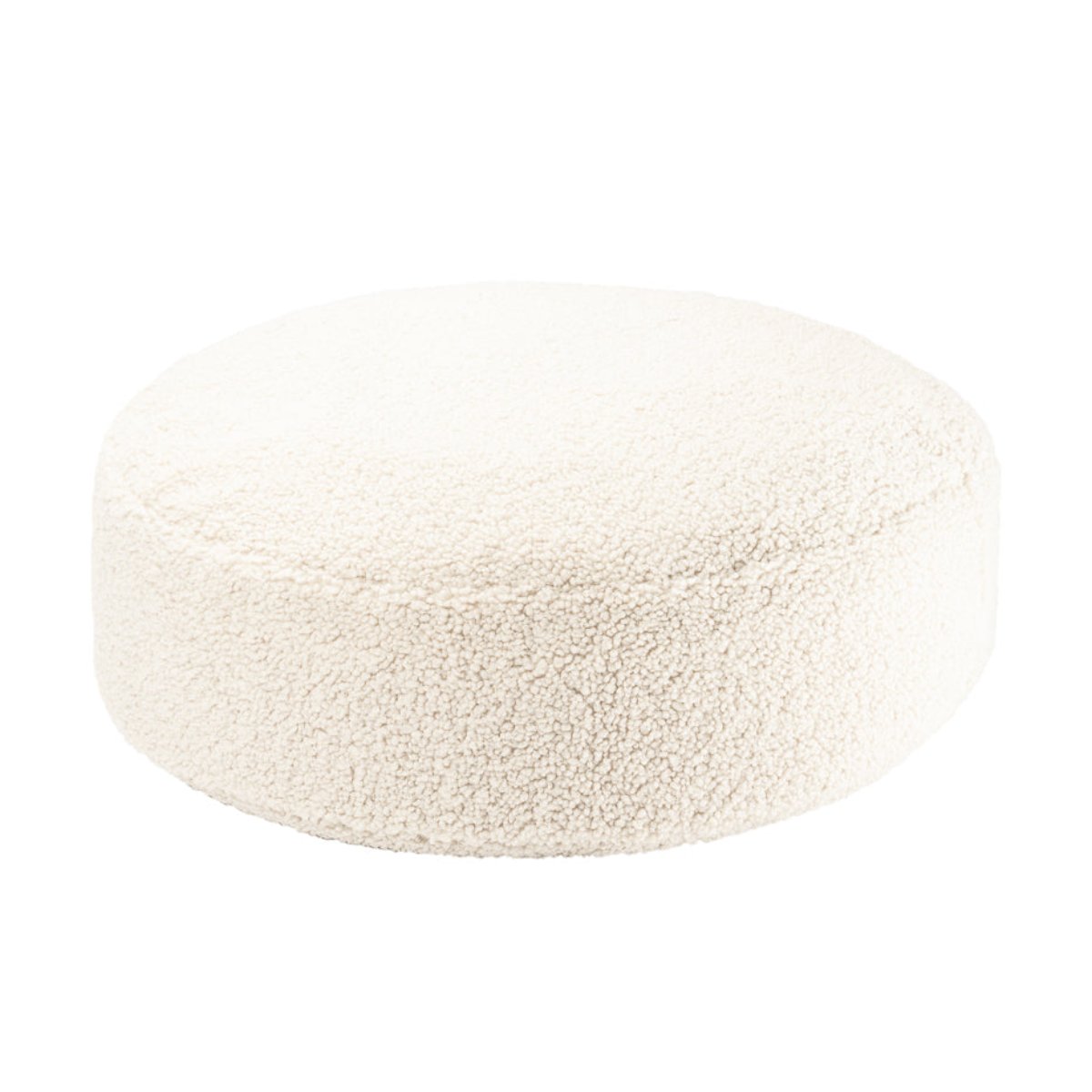 Runder Sitzsack in Teddyoptik in der Farbe creme.