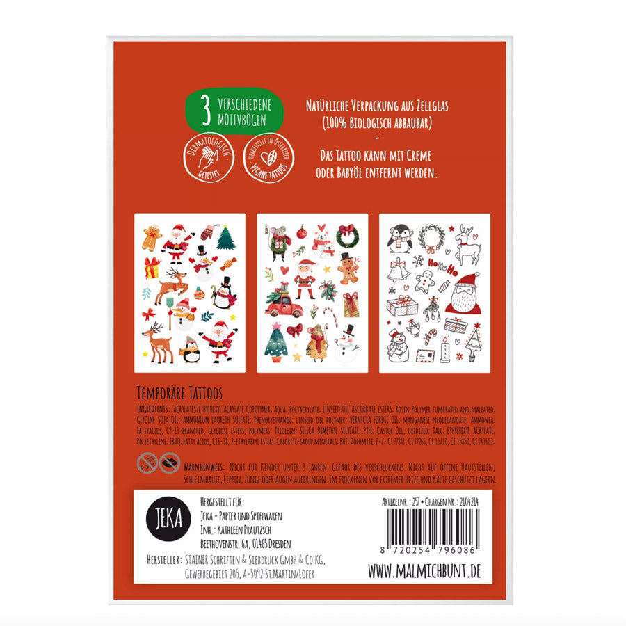 Kindertattoos mit 3 verschiedenen Motivbögen zum Thema Weihnachten