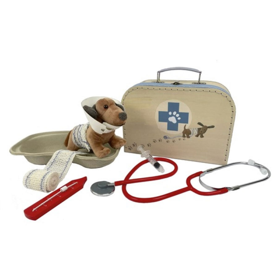 Tierarzt Koffer mit Kuschelhund und Accessoires zum spielerischen verarzten