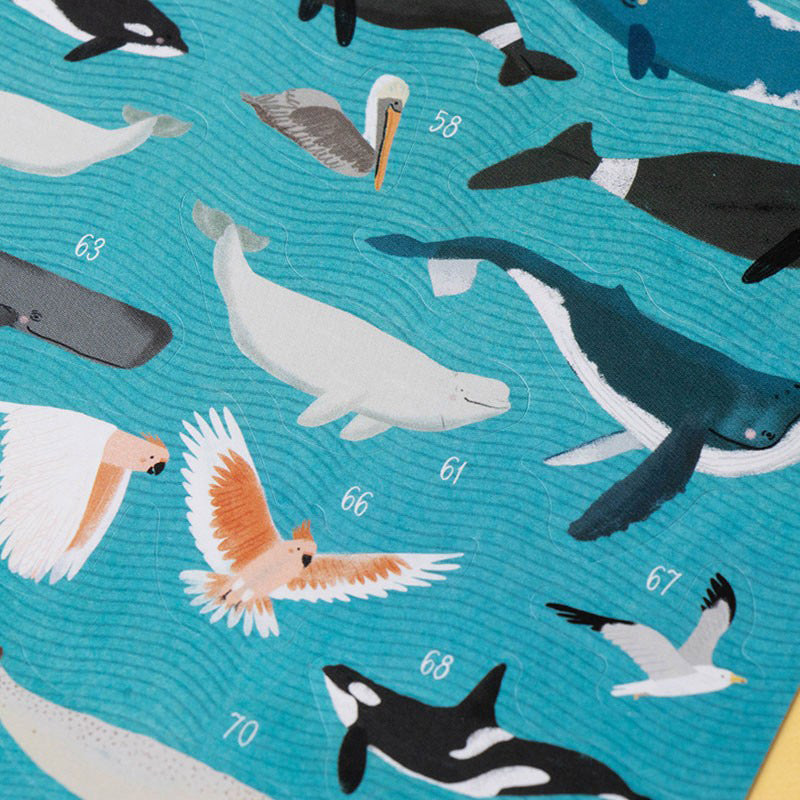 Viele verschiedene Tier-Sticker, wie Vögel und Meerestiere