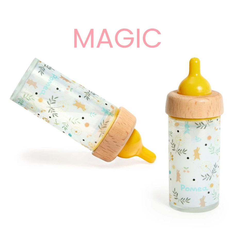 Puppenflasche mit Zaubereffekt, denn wenn man die Flasche kippt, dann sieht es so aus, als wäre die Milch verschwunden.