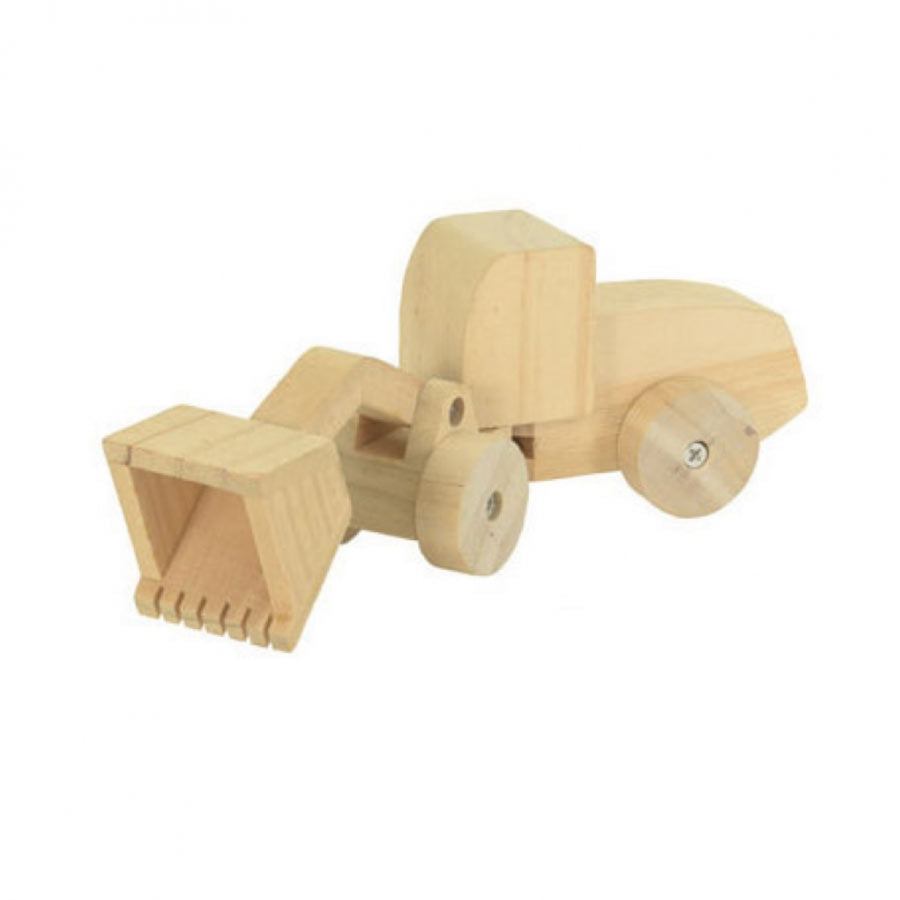 Der DIY-Bagger zum Zusammenbauen besteht aus Holz.