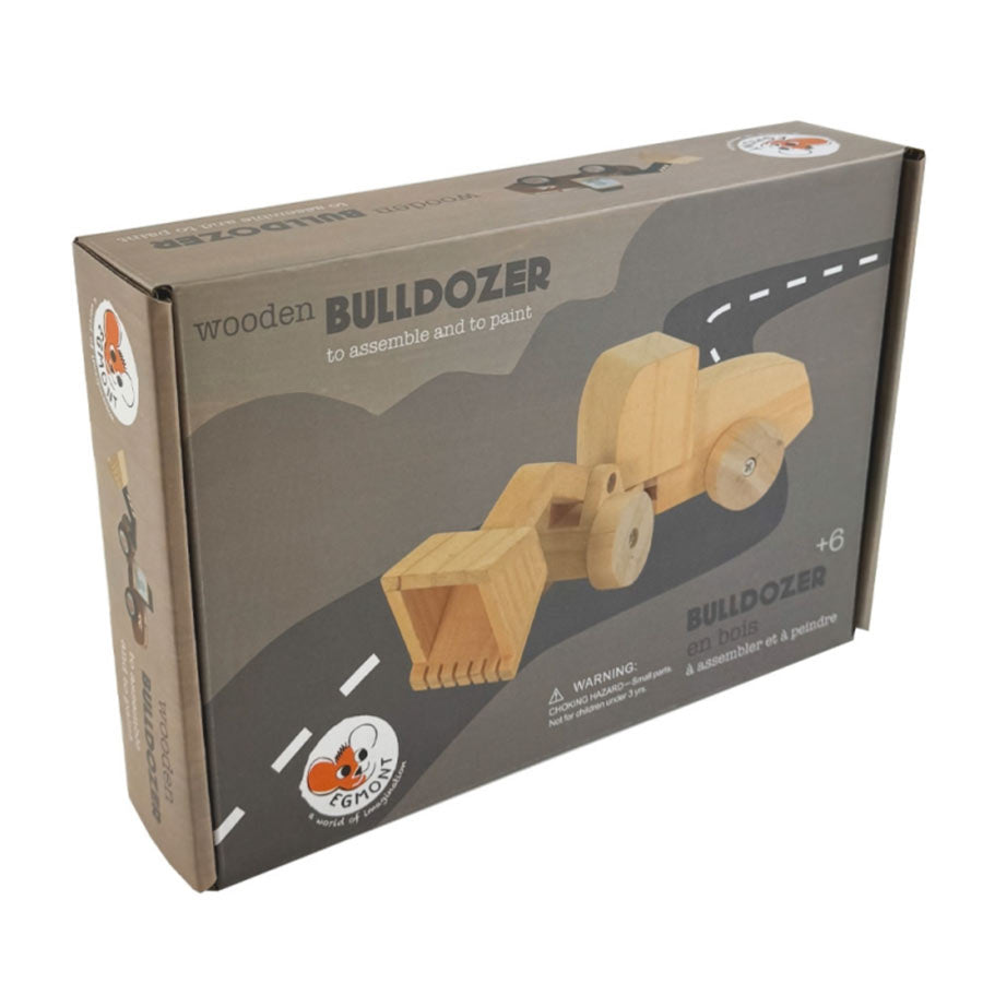 Der DIY-Bagger aus Holz kommt in einer nachhaltigen Verpackung aus Pappe. Perfekt auch zum Verschenken.