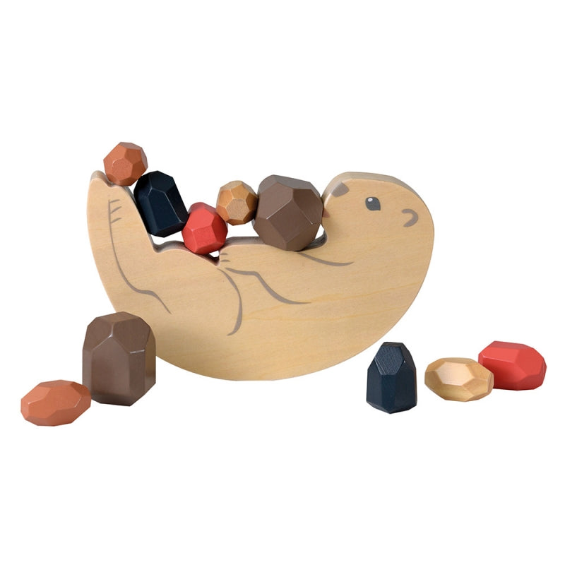 Spielzeug zum balancieren üben im Otter Motiv mit verschiedenen Stapelsteinen von Egmont Toys.