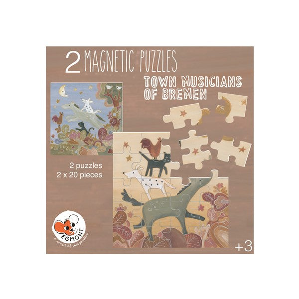 Das magnetische Puzzle Bremer Stadtmusikanten ist ein kleines Buch mit zwei verschiedenen Puzzle-Motiven