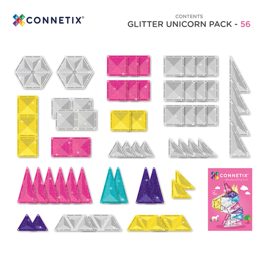 Das Glitzer-Set von Connetix enthält 56 Magetbausteine in schönen Pastell-Farben