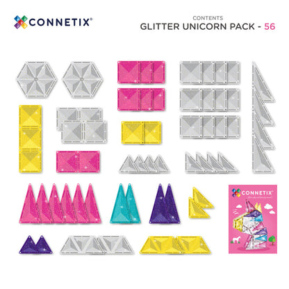 Das Glitzer-Set von Connetix enthält 56 Magetbausteine in schönen Pastell-Farben