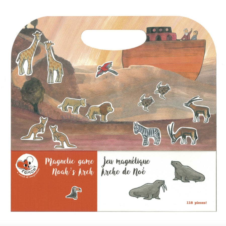 Magnetbuch Arche Noah mit handgezeichneten Illustrationen und neutralen schönen Farben. 
