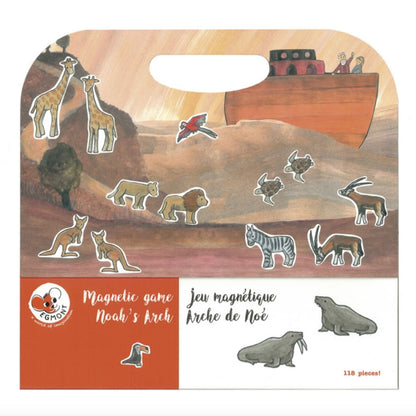 Magnetbuch Arche Noah mit handgezeichneten Illustrationen und neutralen schönen Farben. 