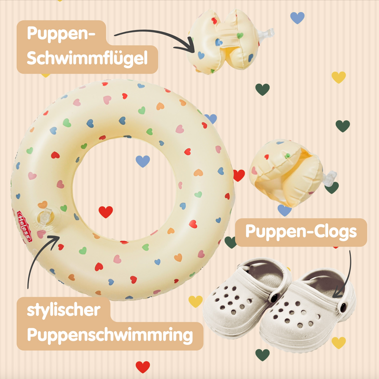 Puppen-Schwimmset „Herz Konfetti“ – Badespaß für 35–45 cm Puppen