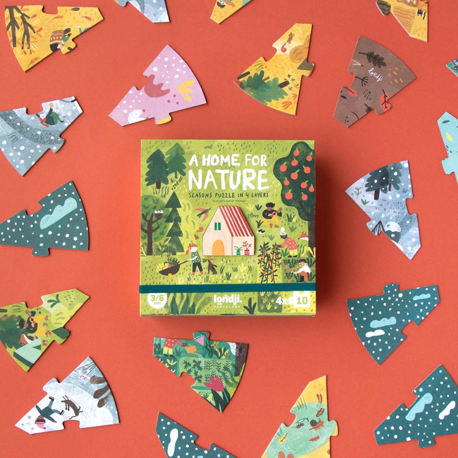 Das Puzzle A Home for Nature von der Marke Lindji enthält 4x 10 Teile und kommt in einer hübschen Verpackung. 