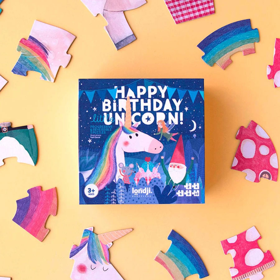 Das Puzzle Happy Birthday Unicorn kommt in einer hübschen Verpackung. 