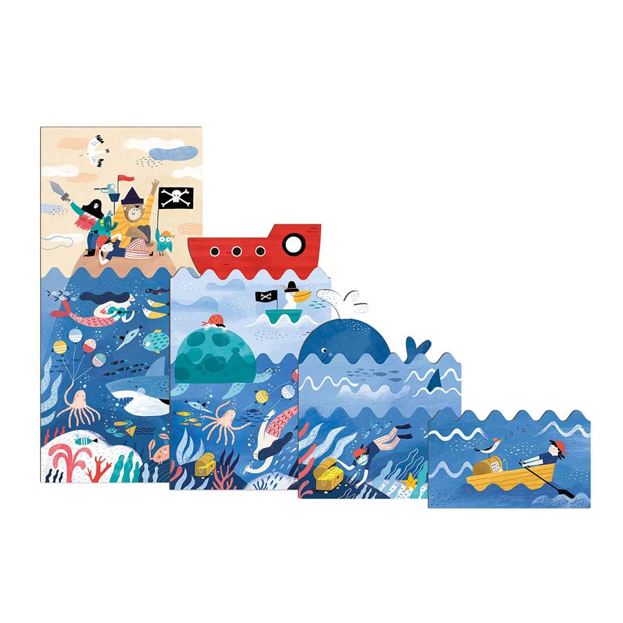 Das Puzzle besteht aus 4 Puzzle, die sich schichten lassen. 