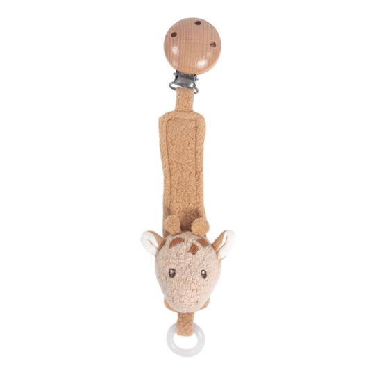 Hübsche Schnullerkette in neutralen Farben mit kleinem Giraffenkopf aus Stoff