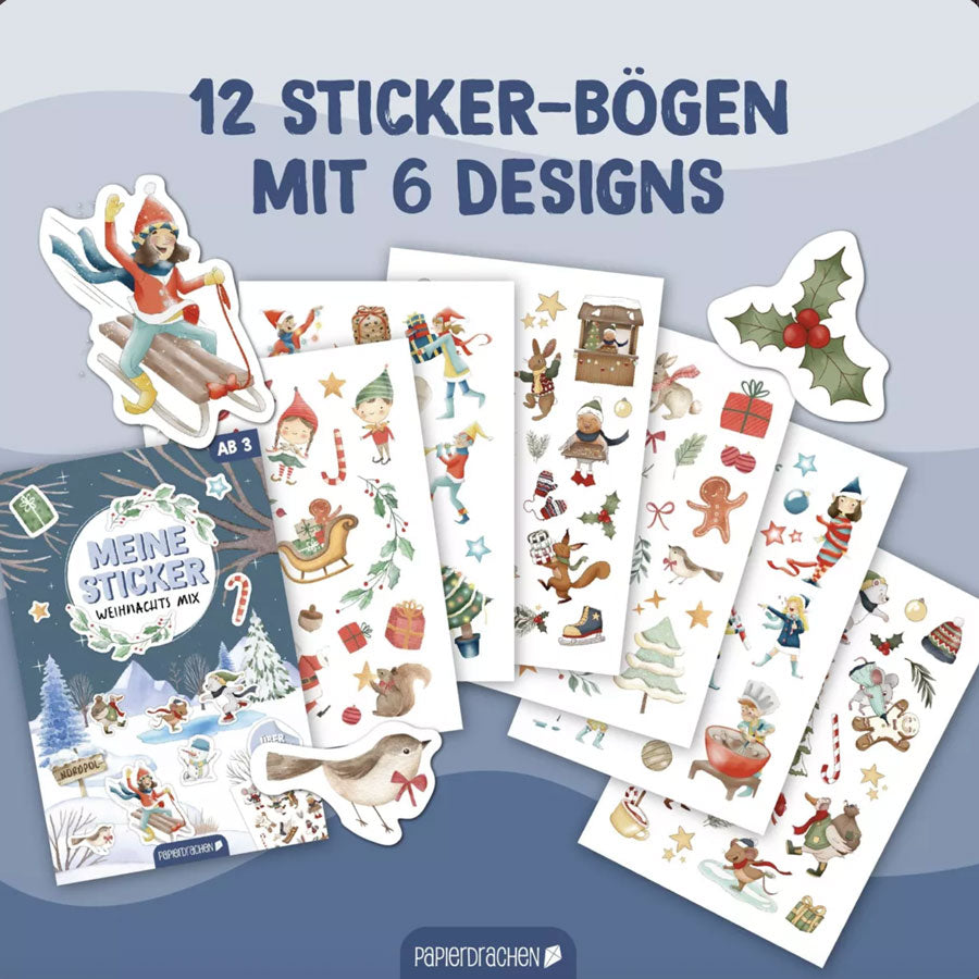 12 Sticker-Böge mit 6 Designs zur Weihnachtszeit