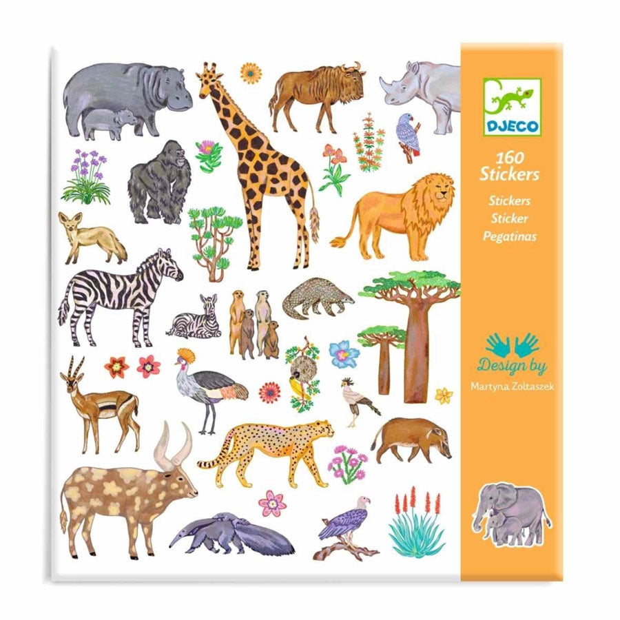 Das Sticker-Set für Kinder kommt mit 160 Stickern zum Thema Savanne Kenias
