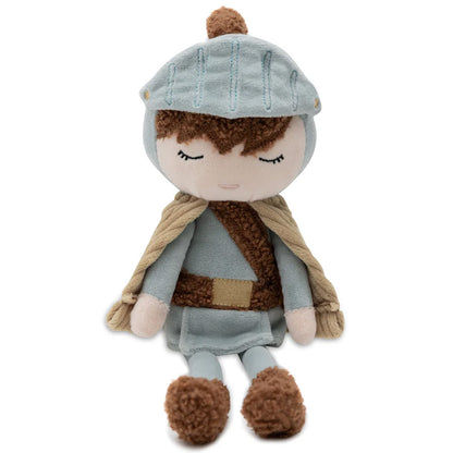 Puppe Ritter mit hellblauen und braunen Kleidern und Accessoires 