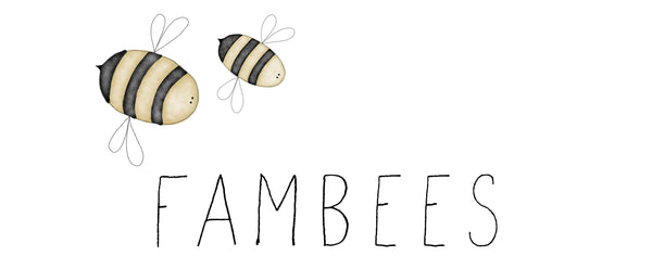 Logo Fambees - Zwei Bienen fliegen über dem Schriftzug Fambees